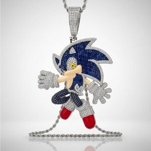 New Sonic the Hedgehog Fully Iced Pendant & Chain - Real Moissanite.